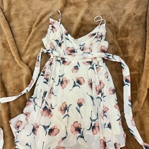 Essue White Dress with Pink Floral Design